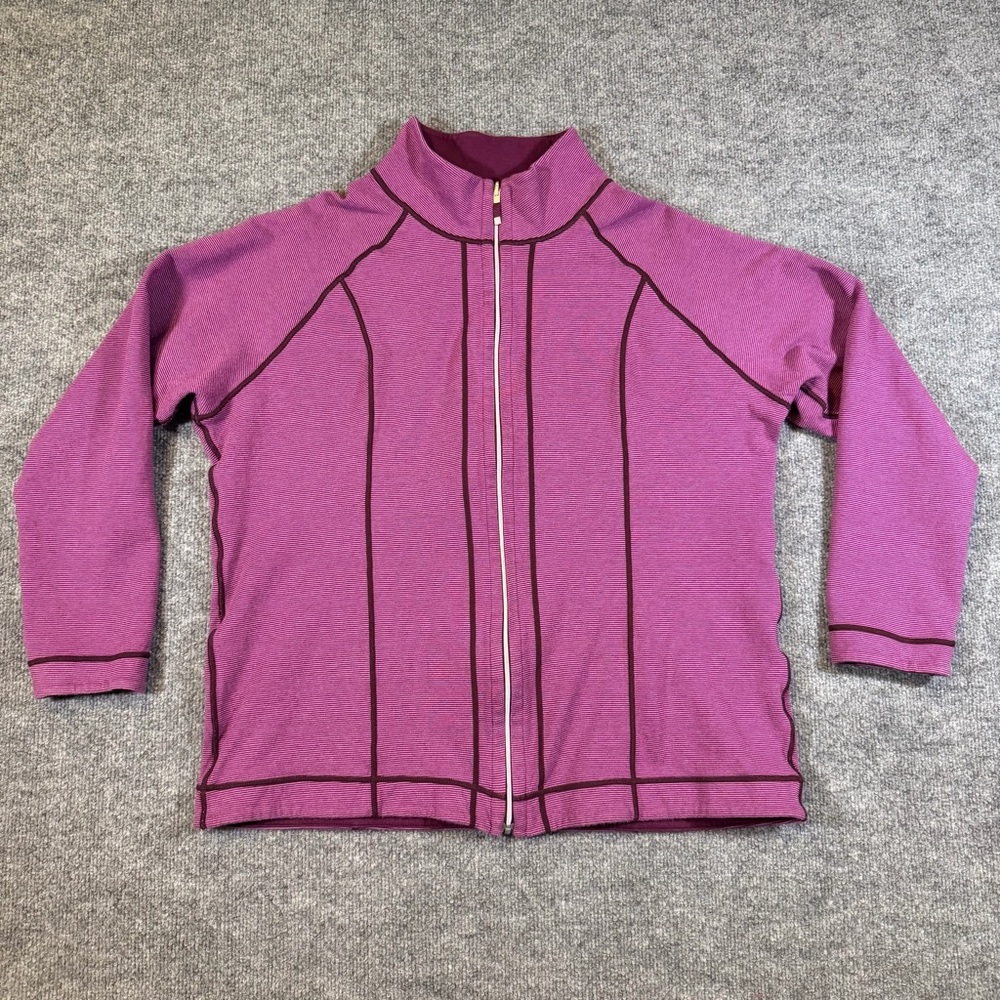 Kirkland Signature Womens Reversible‎ Jacket Plum Purple Striped Full Zip XL